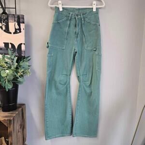 Lioness‎ Miami Vice Carpenter Pants Cargo Utility Jeans Green Wide Leg Size 0